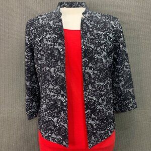 Elementz Womens Black & White Floral Open Front Jacket - Size L